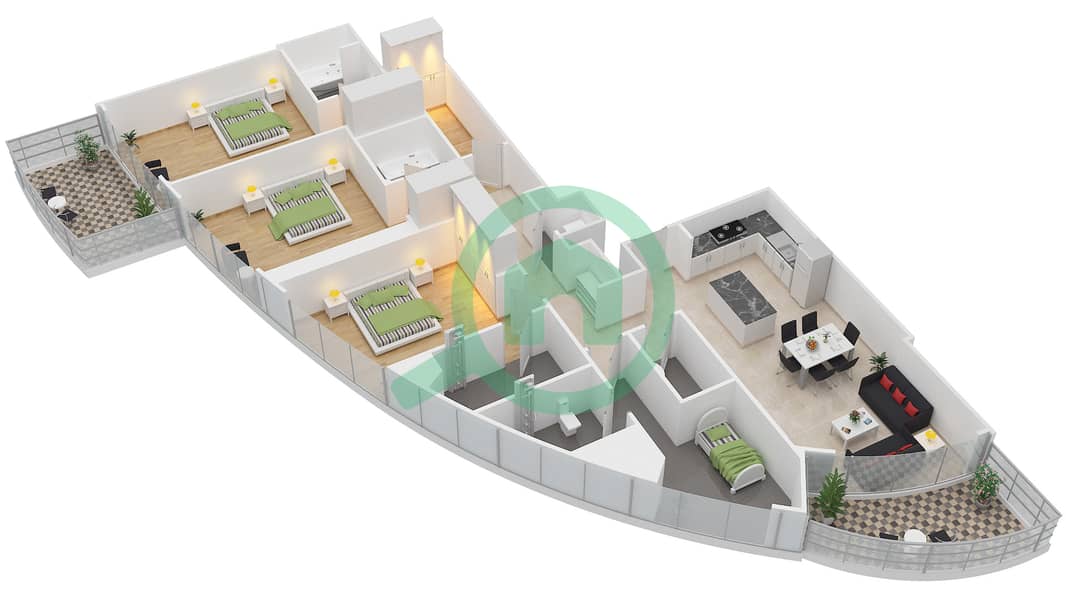 Imperial Avenue - 3 Bedroom Apartment Type/unit 3B-L/1 Floor plan interactive3D