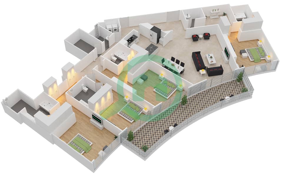 المخططات الطابقية لتصميم النموذج / الوحدة 4B-C/6 شقة 4 غرف نوم - إمبريال أفينيو interactive3D