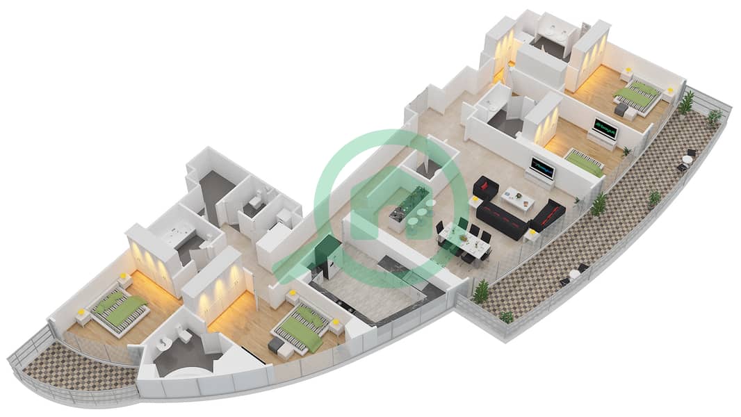 Империал Авеню - Апартамент 4 Cпальни планировка Тип/мера 4B-B/7 interactive3D