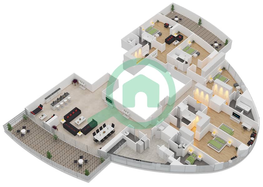 帝国大道大厦 - 5 卧室顶楼公寓类型／单位5B PH-A/1戶型图 interactive3D