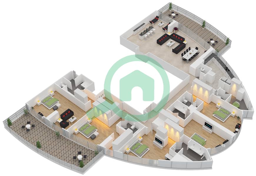 帝国大道大厦 - 5 卧室顶楼公寓类型／单位5B PH-B/2戶型图 interactive3D