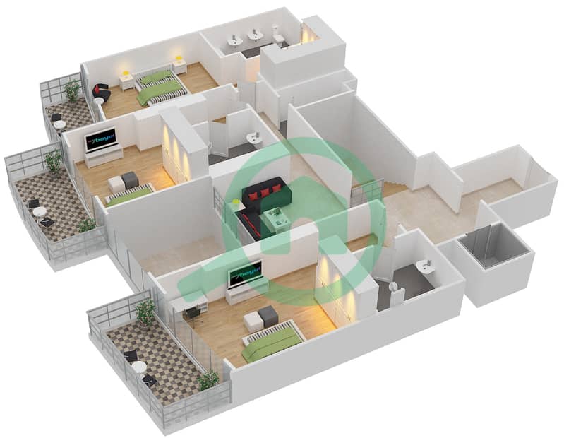 帝国大道大厦 - 4 卧室别墅类型／单位4BV/V2,V5戶型图 interactive3D
