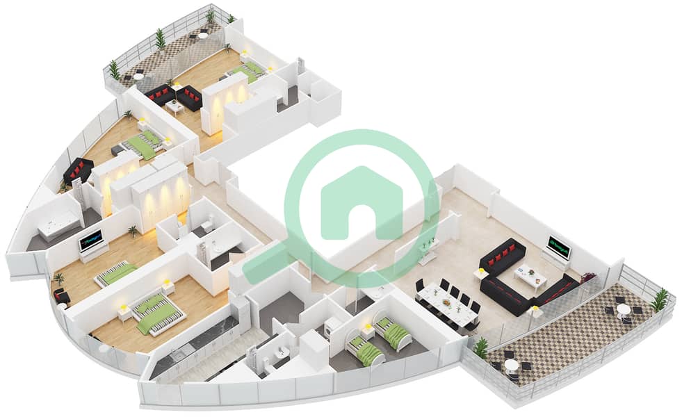 帝国大道大厦 - 4 卧室顶楼公寓类型／单位4BPH-A/4PH戶型图 interactive3D
