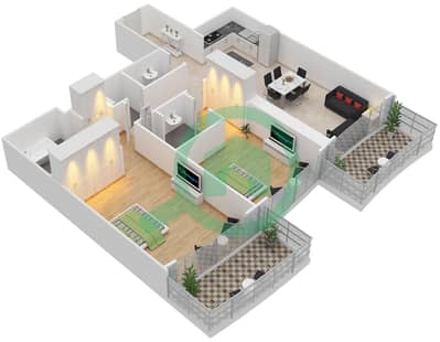 المخططات الطابقية لتصميم النموذج / الوحدة 2B-H/3 شقة 2 غرفة نوم - إمبريال أفينيو