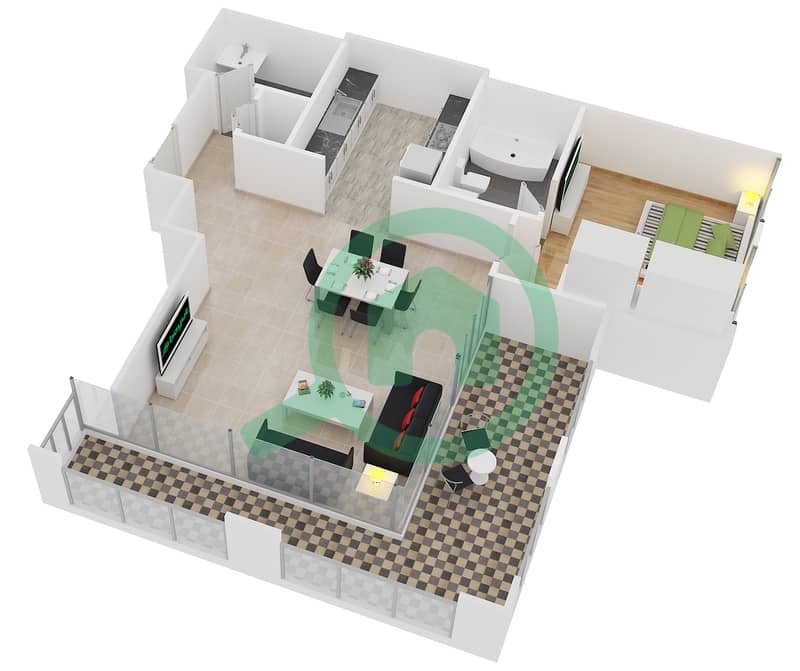 المخططات الطابقية لتصميم التصميم 03 FLOOR 32 شقة 1 غرفة نوم - أبراج ساوث ريدج 5 interactive3D