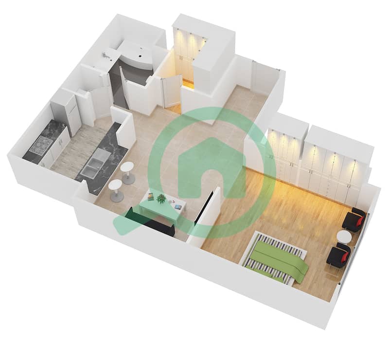 Саут Ридж 5 - Апартамент Студия планировка Гарнитур, анфилиада комнат, апартаменты, подходящий 02 FLOOR 1 interactive3D