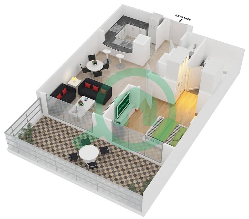 المخططات الطابقية لتصميم التصميم 5 FLOOR 5 شقة 1 غرفة نوم - برج ستاند بوينت 2 interactive3D