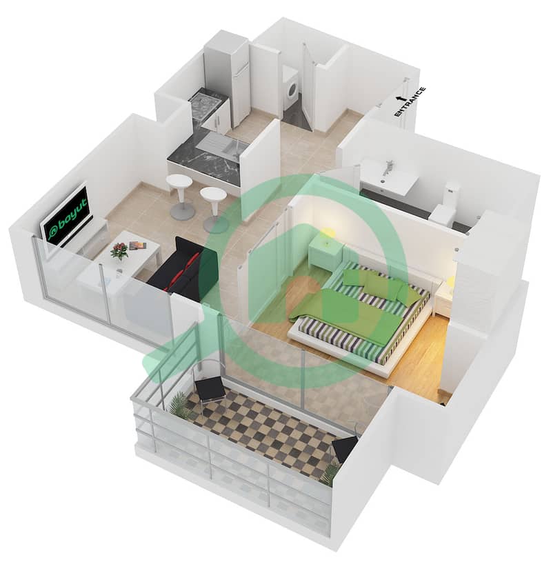 المخططات الطابقية لتصميم التصميم 7 FLOOR 16-17 شقة 1 غرفة نوم - برج ستاند بوينت 2 interactive3D