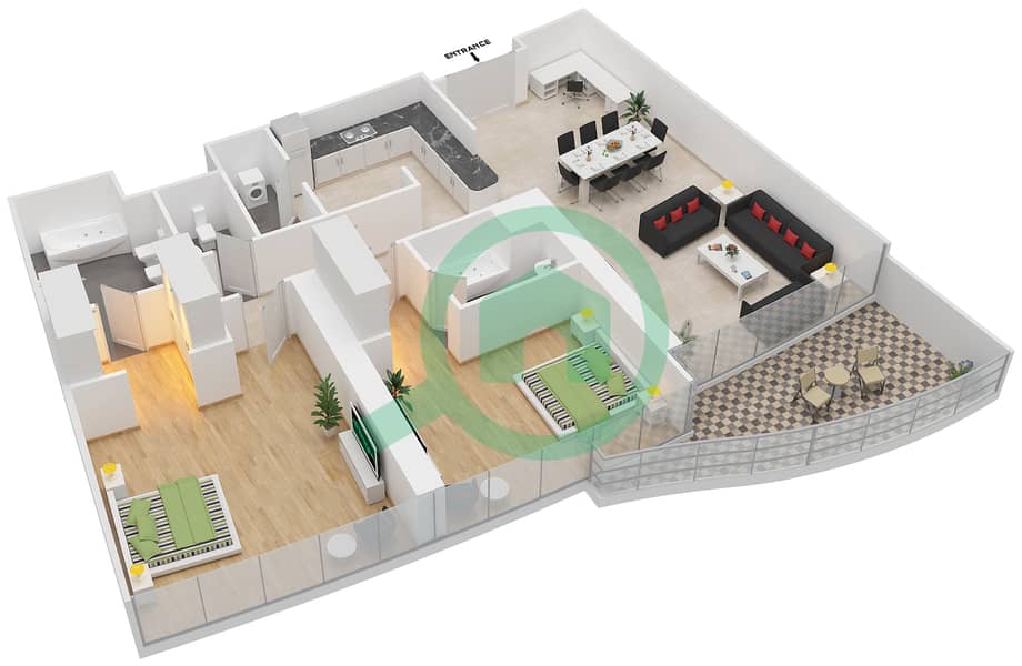 Адрес Даунтаун Отель (Лейк Отель) - Апартамент 2 Cпальни планировка Единица измерения 2B-2 FLOOR 15-47 Floor 15-47 interactive3D