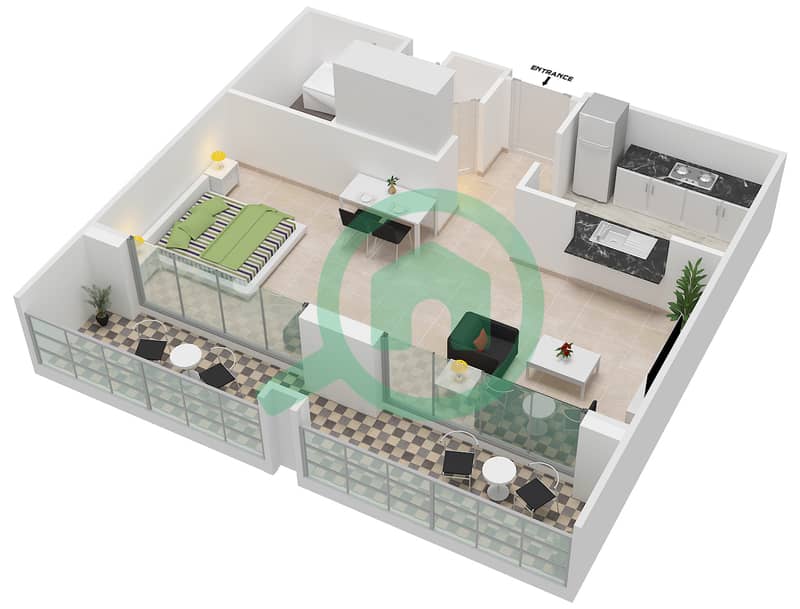 Burj Views Podium - Studio Apartment Suite 133,150 Floor plan interactive3D