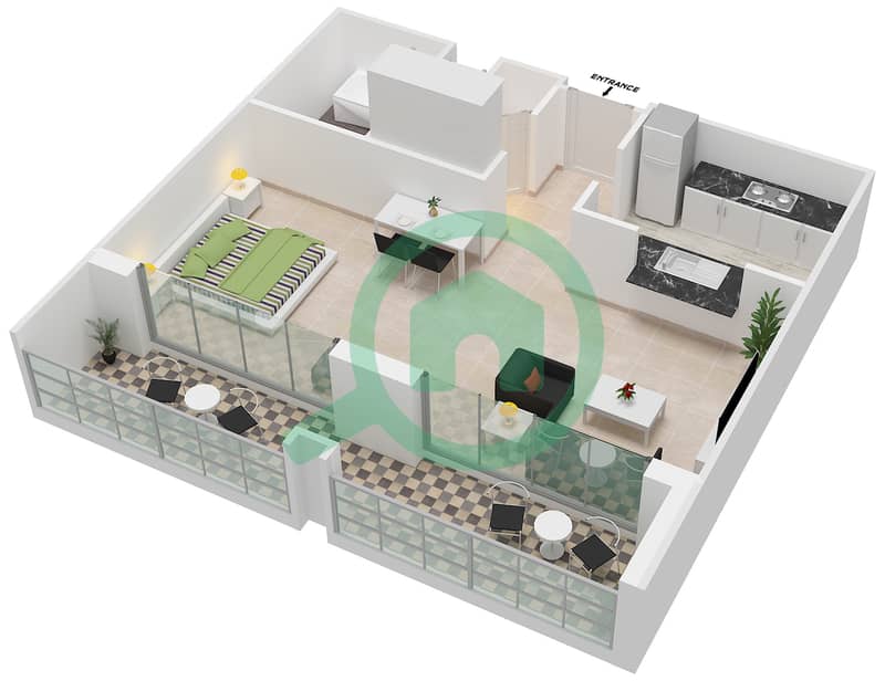 Подиум Бурдж Вьюс - Апартамент Студия планировка Гарнитур, анфилиада комнат, апартаменты, подходящий 135,136,138 interactive3D