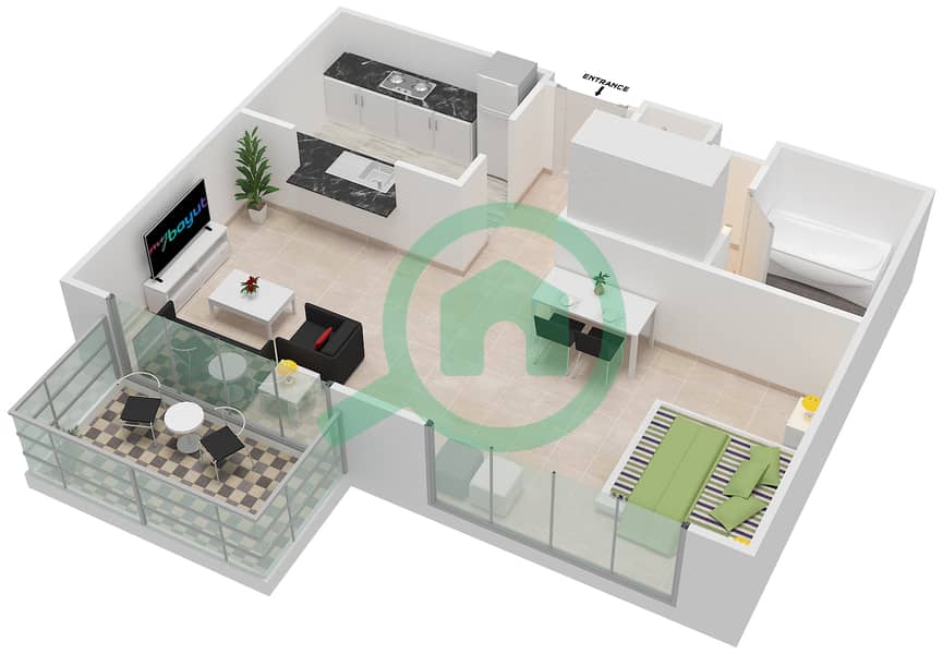 Burj Views Podium - Studio Apartment Suite 140 Floor plan interactive3D