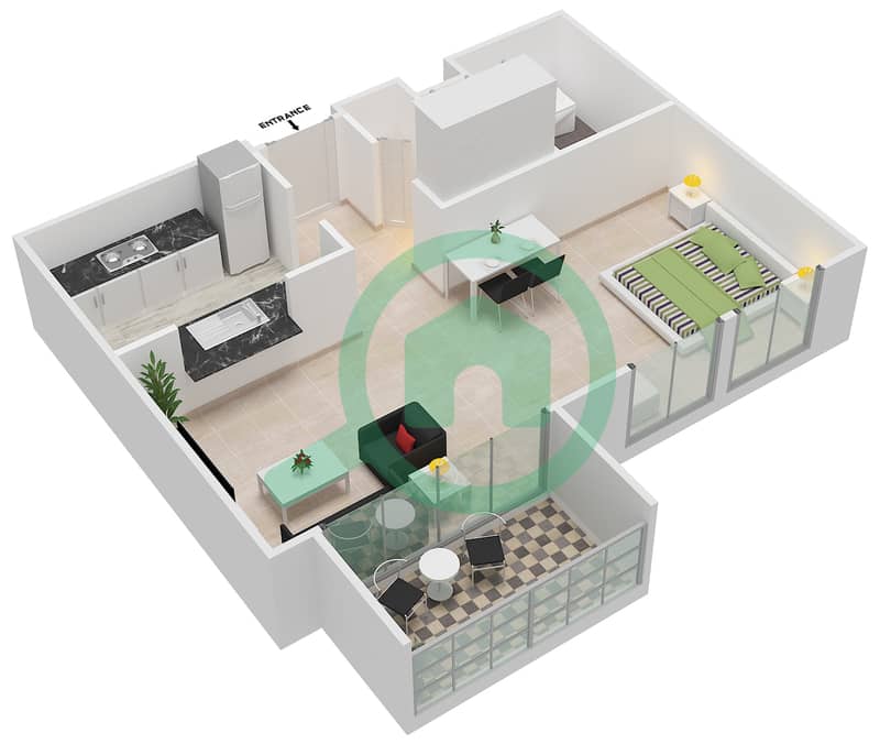 Burj Views Podium - Studio Apartment Suite 229 Floor plan interactive3D