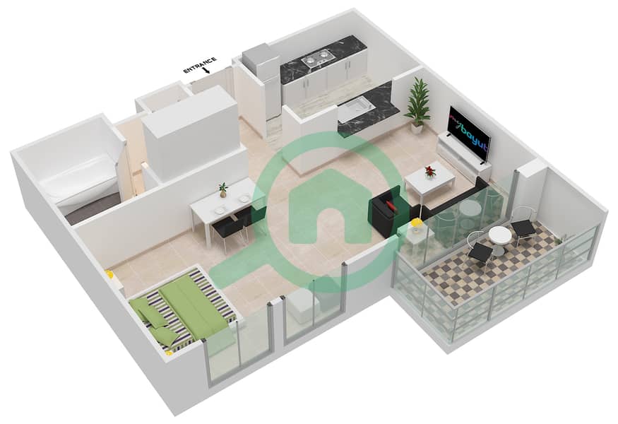 المخططات الطابقية لتصميم التصميم 243 شقة استوديو - برج فيوز بوديوم interactive3D