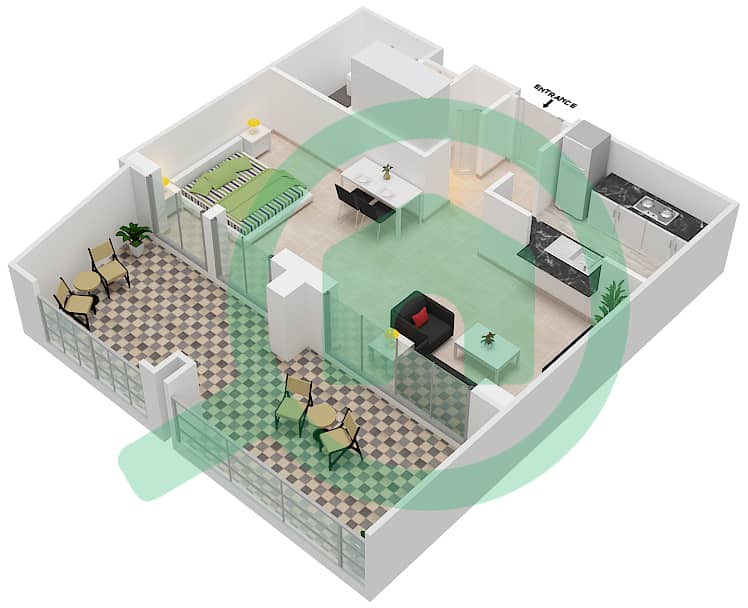 المخططات الطابقية لتصميم التصميم 134 شقة استوديو - برج فيوز بوديوم interactive3D