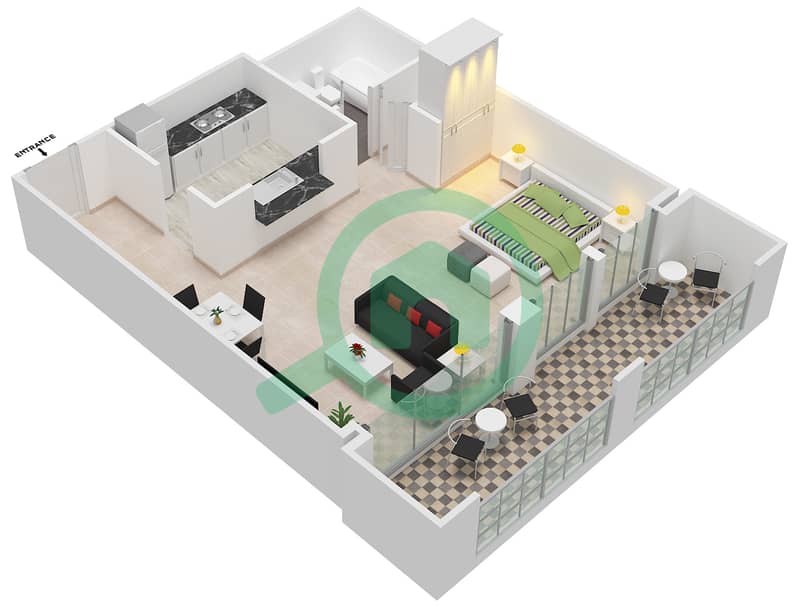 景观高塔裙楼 - 单身公寓套房312,343戶型图 interactive3D