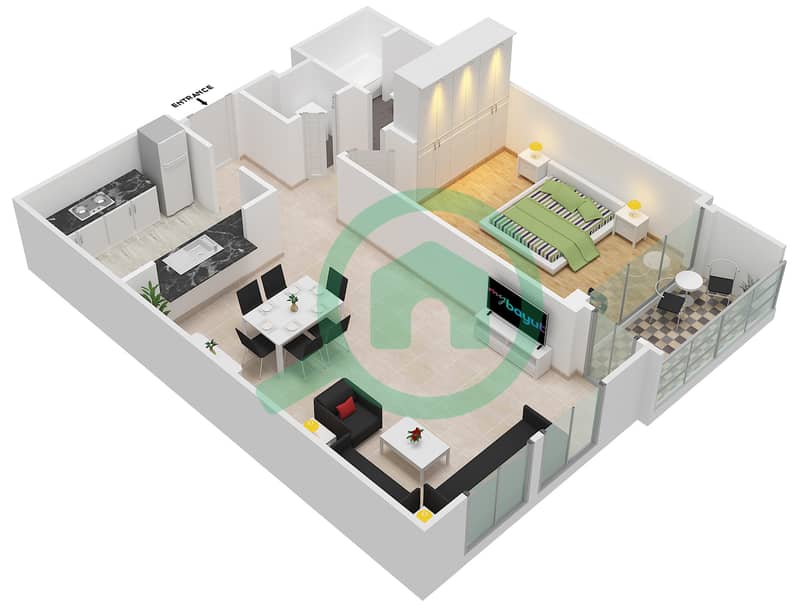 Burj Views Podium - 1 Bedroom Apartment Suite 128,130-132,142,143,154 Floor plan interactive3D