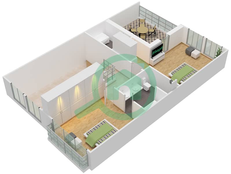 المخططات الطابقية لتصميم التصميم 210,211 شقة 2 غرفة نوم - برج فيوز بوديوم interactive3D