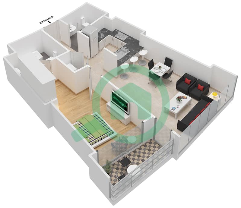 المخططات الطابقية لتصميم الوحدة 2-3,5-6 FLOOR 4-6 شقة 1 غرفة نوم - العنوان رزيدنس فاونتن فيوز 1 Floor 4,6,8,10,12,14,16,18,20 interactive3D