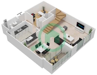 المخططات الطابقية لتصميم التصميم 207,208 شقة 2 غرفة نوم - برج فيوز بوديوم