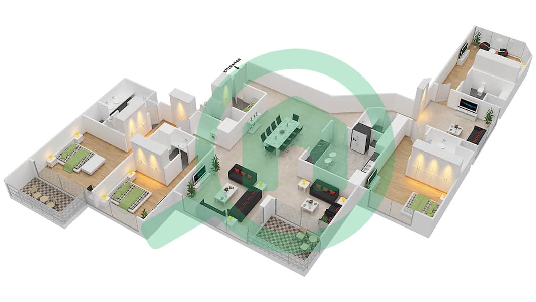 谦恭天际景观1号大楼 - 4 卧室顶楼公寓单位01 FLOOR 64-71戶型图 interactive3D