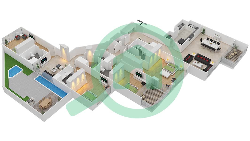 谦恭喷泉景观天际系列1大厦 - 4 卧室顶楼公寓单位2 FLOOR 63戶型图 interactive3D