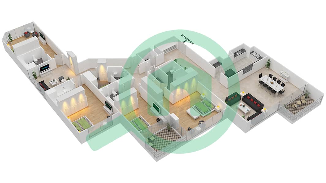 谦恭天际景观1号大楼 - 4 卧室顶楼公寓单位02 FLOOR 64-71戶型图 interactive3D