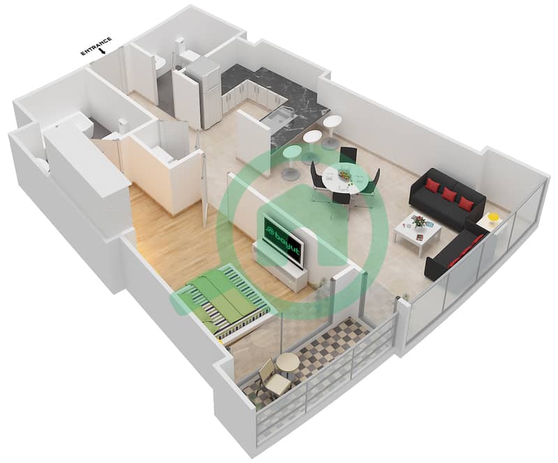 The Address Fountain Views 2 - 1 Bedroom Apartment Unit 3,5 Floor plan interactive3D