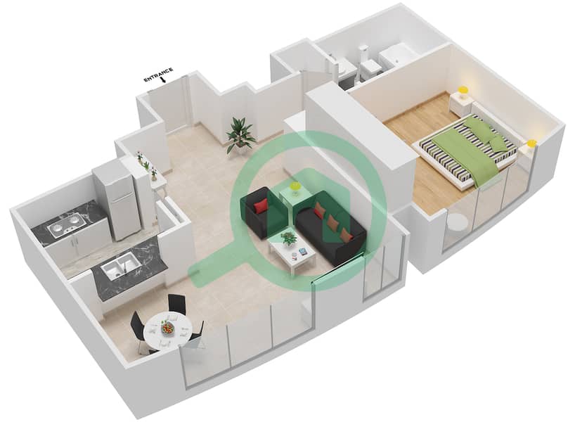 المخططات الطابقية لتصميم التصميم 5 شقة 1 غرفة نوم - برج لوفتس سنترال interactive3D