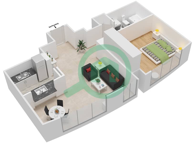 Loft中央塔 - 1 卧室公寓套房5 / FLOOR 2-25戶型图 Floor 2-25 interactive3D