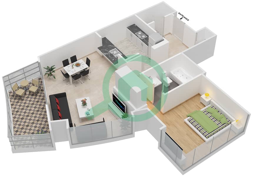 المخططات الطابقية لتصميم التصميم 6 شقة 1 غرفة نوم - برج لوفتس سنترال interactive3D