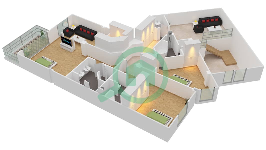 المخططات الطابقية لتصميم النموذج G بنتهاوس 4 غرف نوم - البصري interactive3D