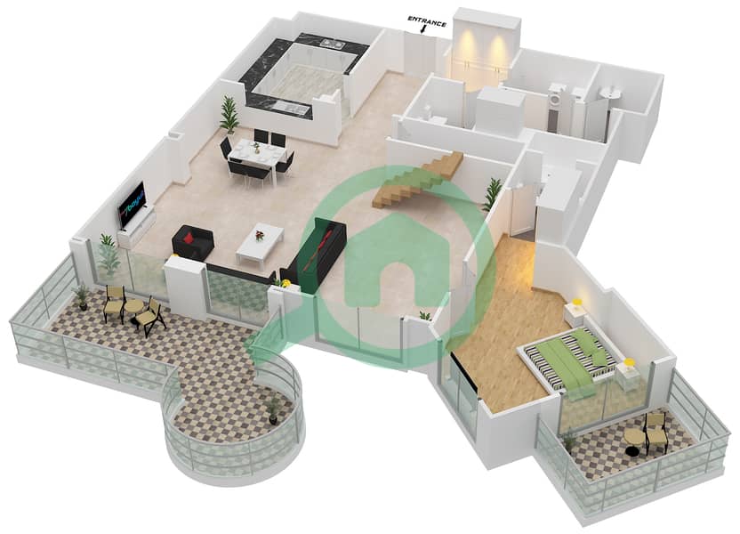 Аль Анбара - Пентхаус 4 Cпальни планировка Тип H Lower Floor interactive3D