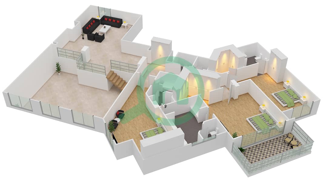 Al Anbara - 4 Bedroom Penthouse Type H Floor plan Upper Floor interactive3D