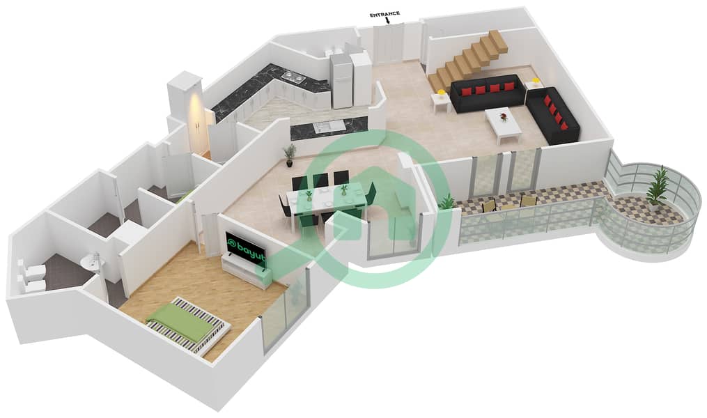 Al Anbara - 4 Bedroom Penthouse Type G Floor plan Lower Floor interactive3D