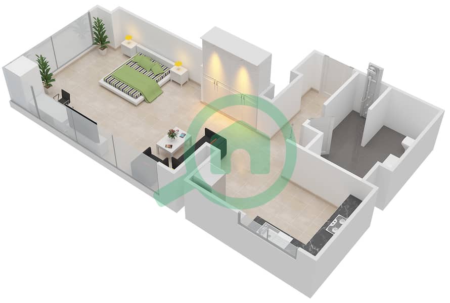 المخططات الطابقية لتصميم التصميم 06 شقة استوديو - فندق رامادا داون تاون interactive3D
