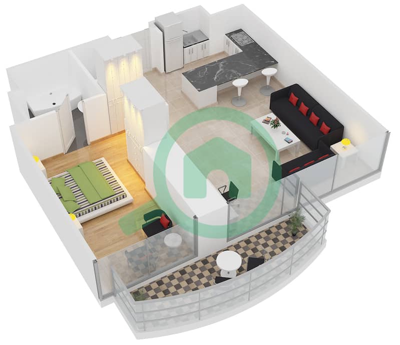 Kempinski Central Avenue Dubai - 1 Bedroom Apartment Type 1D Floor plan interactive3D