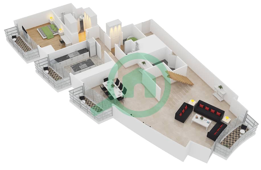 Адрес Дубай Молл - Пентхаус 3 Cпальни планировка Тип B2 interactive3D