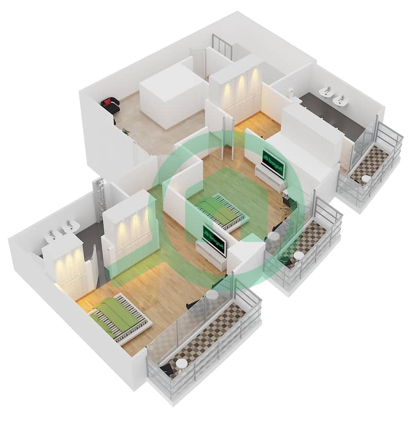 المخططات الطابقية لتصميم النموذج B2 بنتهاوس 3 غرف نوم - كمبينسكي سنترال أفينيو دبي interactive3D