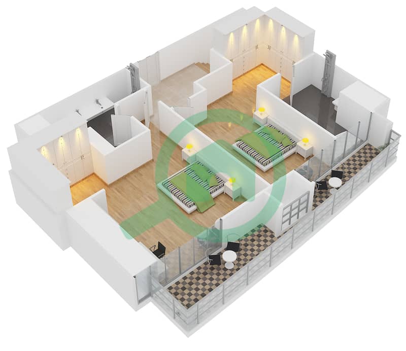 المخططات الطابقية لتصميم النموذج C1 بنتهاوس 3 غرف نوم - كمبينسكي سنترال أفينيو دبي interactive3D