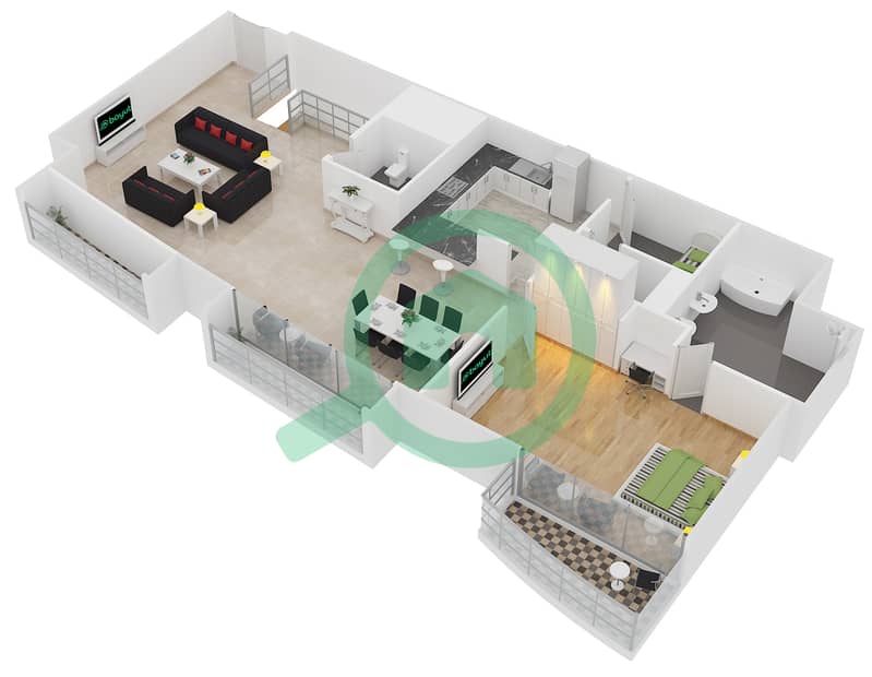 المخططات الطابقية لتصميم النموذج C2 بنتهاوس 3 غرف نوم - كمبينسكي سنترال أفينيو دبي interactive3D