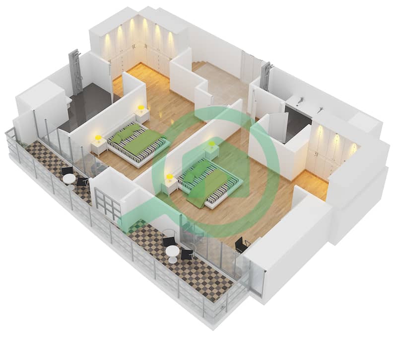 المخططات الطابقية لتصميم النموذج C2 بنتهاوس 3 غرف نوم - كمبينسكي سنترال أفينيو دبي interactive3D