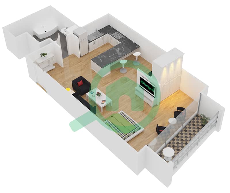迪拜谦恭购物中心 - 单身公寓类型S1戶型图 interactive3D