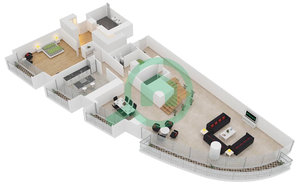 المخططات الطابقية لتصميم النموذج A1 بنتهاوس 3 غرف نوم - كمبينسكي سنترال أفينيو دبي interactive3D
