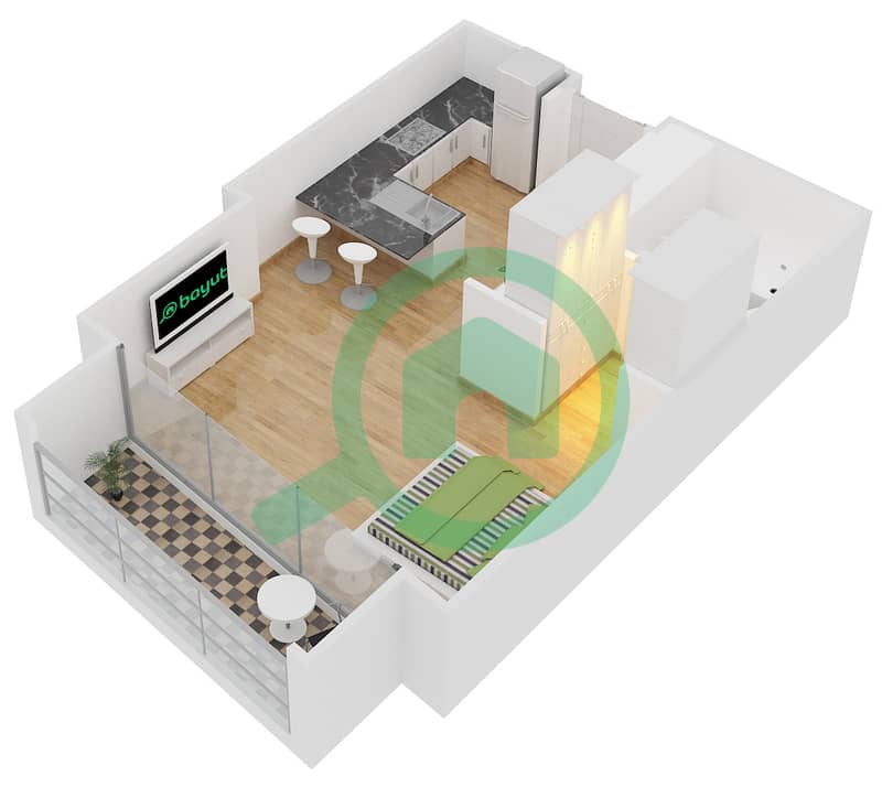 Kempinski Central Avenue Dubai - Studio Apartment Type S6 Floor plan interactive3D