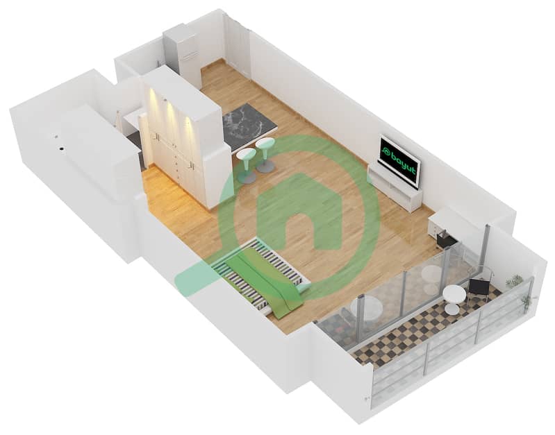 المخططات الطابقية لتصميم النموذج S7 شقة استوديو - كمبينسكي سنترال أفينيو دبي interactive3D