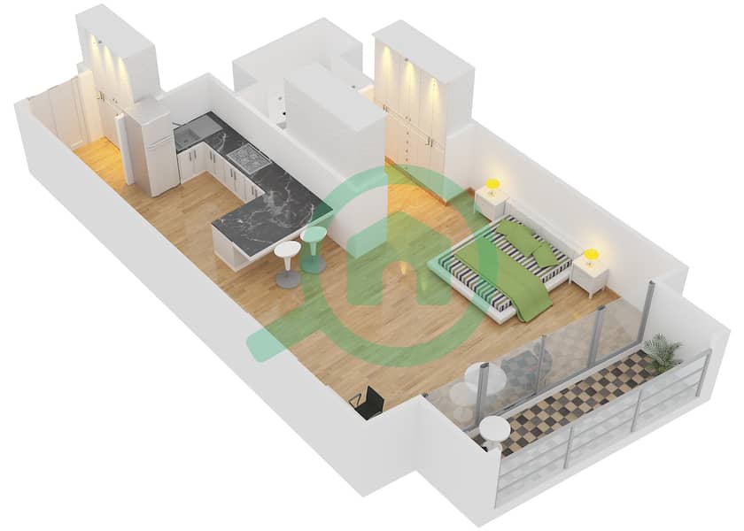 المخططات الطابقية لتصميم النموذج S8 شقة استوديو - كمبينسكي سنترال أفينيو دبي interactive3D