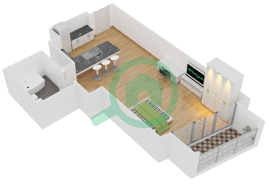 迪拜谦恭购物中心 - 单身公寓类型S9戶型图 interactive3D