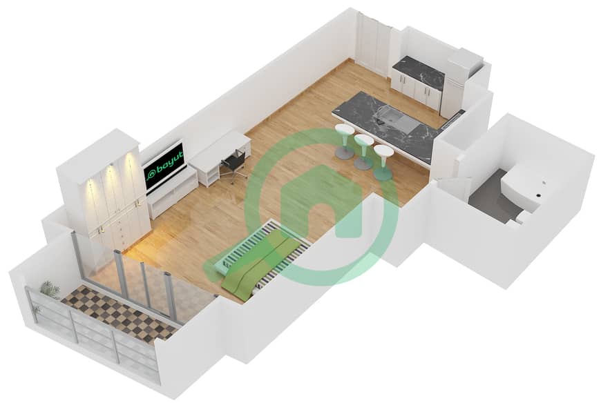المخططات الطابقية لتصميم النموذج S10 شقة استوديو - كمبينسكي سنترال أفينيو دبي interactive3D