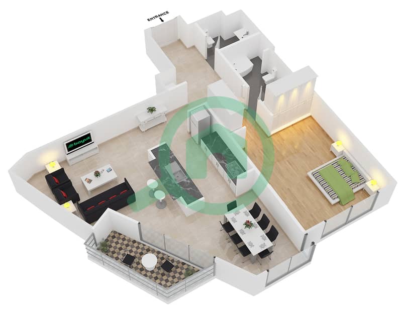 The Lofts West - 1 Bedroom Apartment Suite 3 FLOOR 30 Floor plan interactive3D